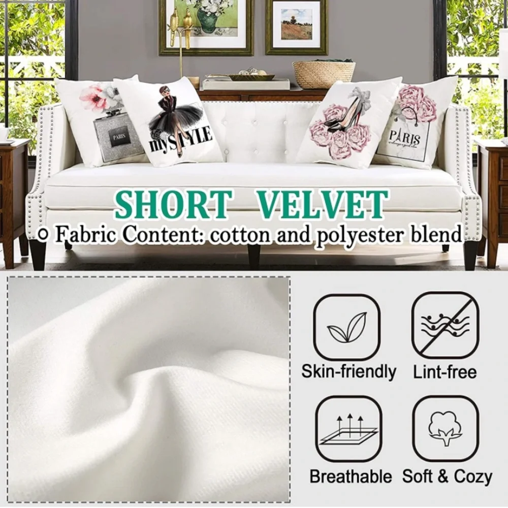 Set of 4 18x18 Decorative Pillow Covers Pink/Gray Fashion Style